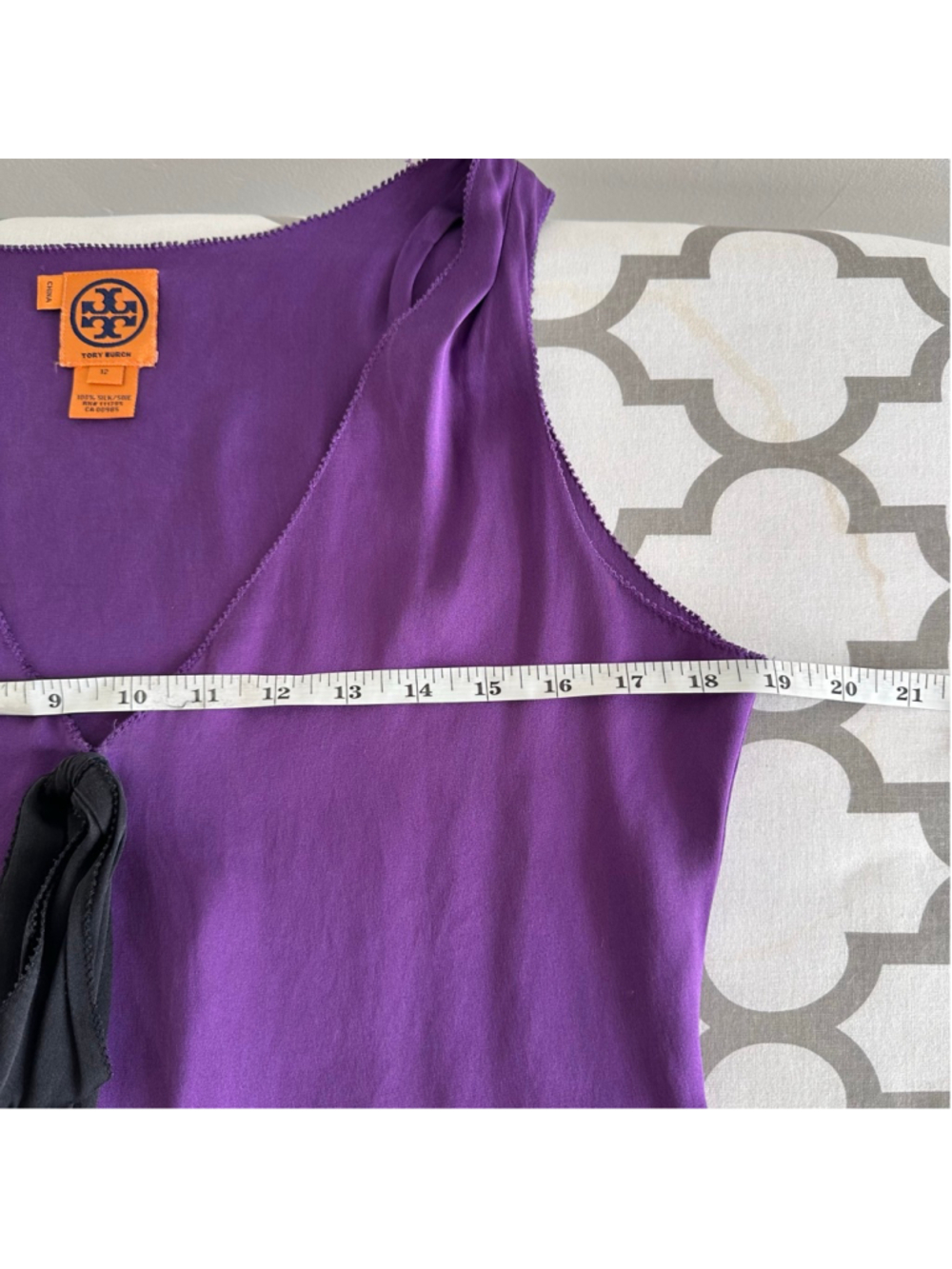 Tory Burch Purple Silk Tank Top with Black Tie, Size 12 - Picture 3 of 6